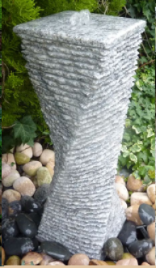 Eastern Grey Granite Twisted Fountain Chiselled All Sides (80x25x25) Solar Water Feature