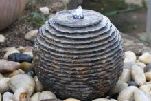 Eastern Chiselled Black Limestone Sphere (45x45x45) Solar Water Feature