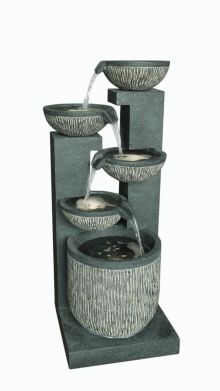 5 Bowl Textured Granite Contemporary Water Feature
