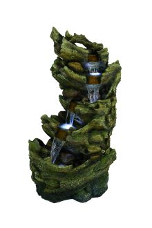 Stacked Driftwood Falls Woodland Solar Water Feature