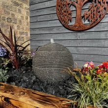 Black Sandstone Ribbed Sphere 40cm Natural Stone Water Feature
