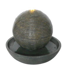 40cm Ribbed Sphere Grey Contemporary Solar Water Feature