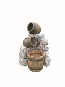 Medium 2 Pots & Wooden Barrel Traditional Water Feature