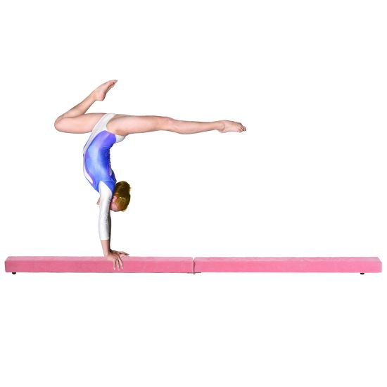 Suede Upholstered Wooden Folding Balance Beam Trainer Pink Home Practice Jumps 