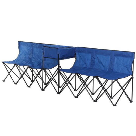 OutdoorlivingUK 6Seater Folding Steel Camping Bench w/ Cooler Bag Blue